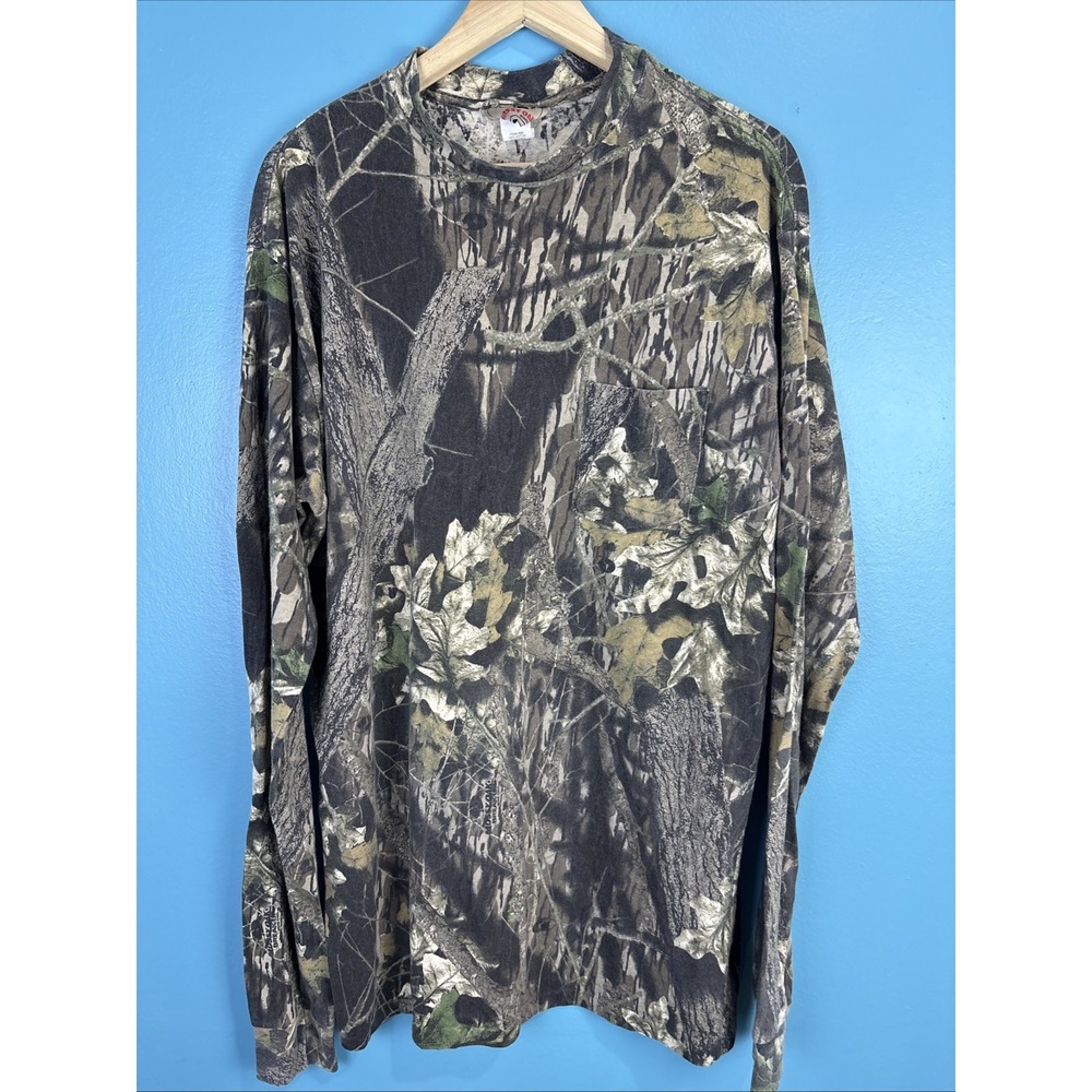 Vintage 90s Camo Long Sleeve Pocket T-Shirt (XL) Mossy Oak Forest Floor Hunting